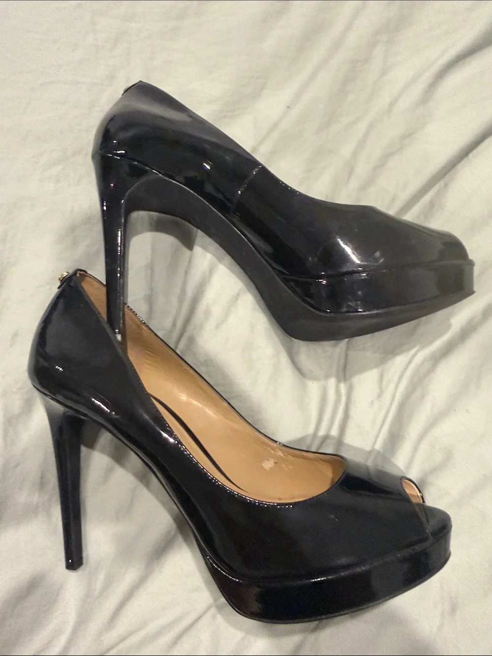 Michael Kors Black Patent Peep-Toe Heels